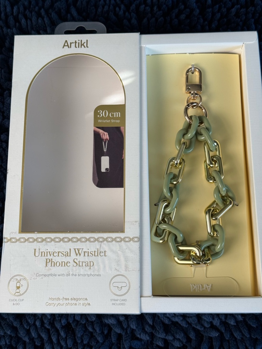 Article Mint Green and Gold Chain Wristlet Phone Strap